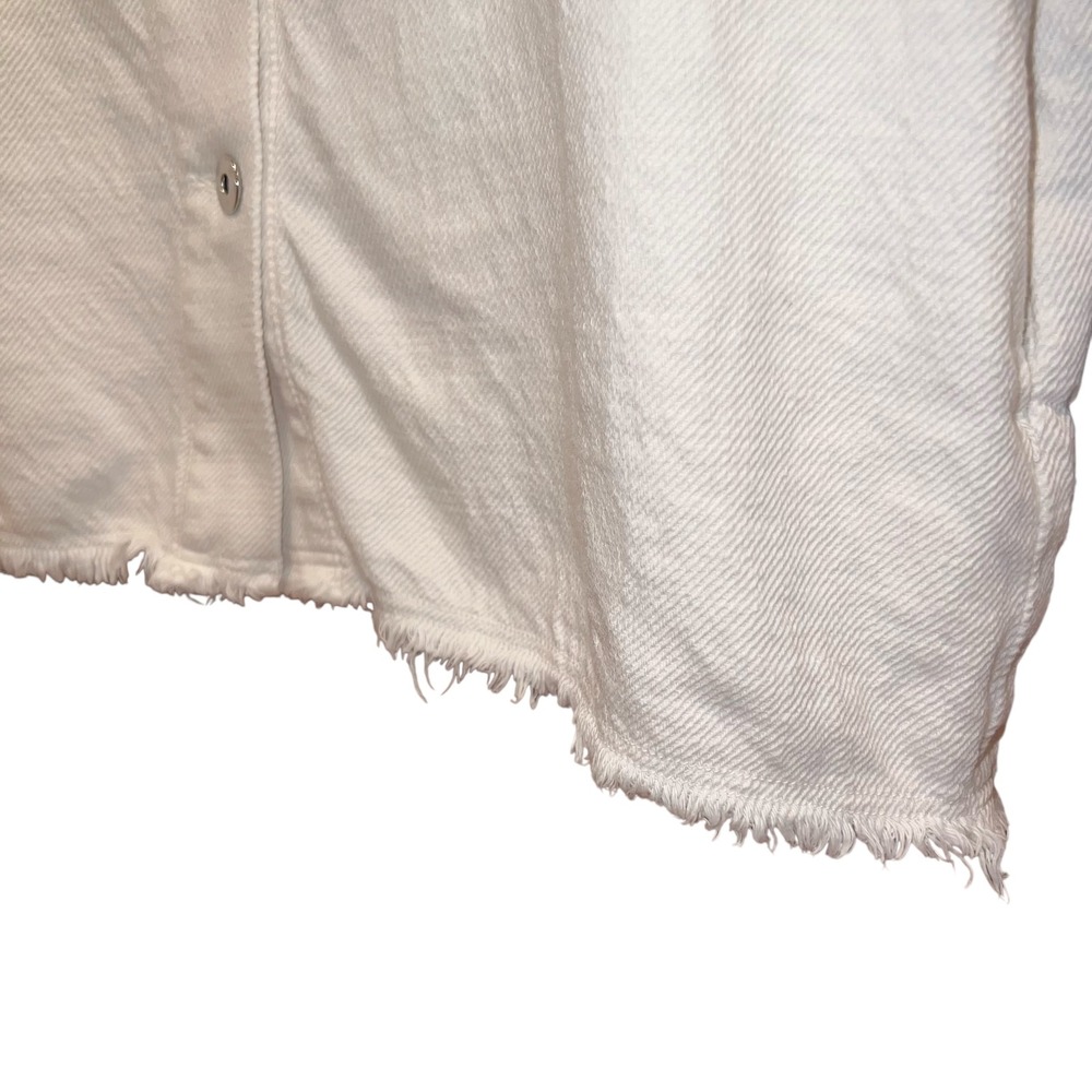 Zara Oversized White Denim Jacket Womens S Frayed Hem Button Down Shacket - Picture 4 of 11